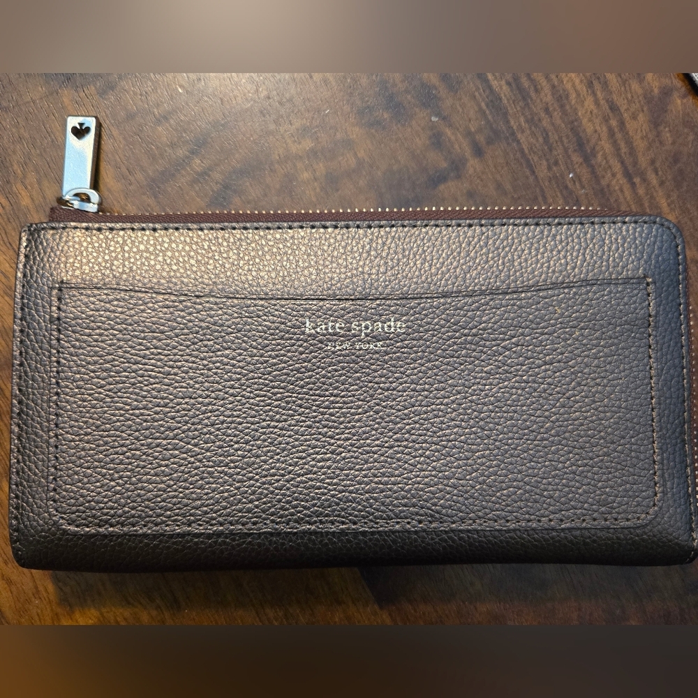 New! Kate Spade Zip Around Metallic Bronze Pebbled Wallet